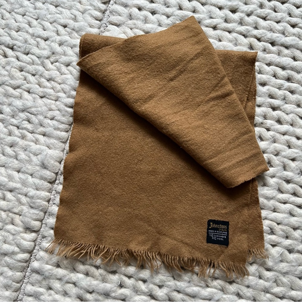 Cashmere and Wool Vintage “Johnstons of Elgin” Dark Tan Scarf